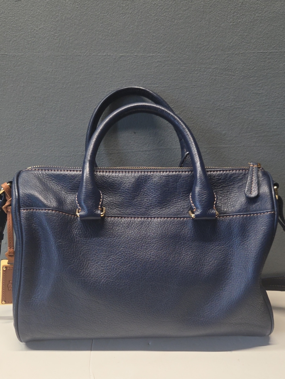 UGG Navy Pebble Leather Satchel with Top Handles